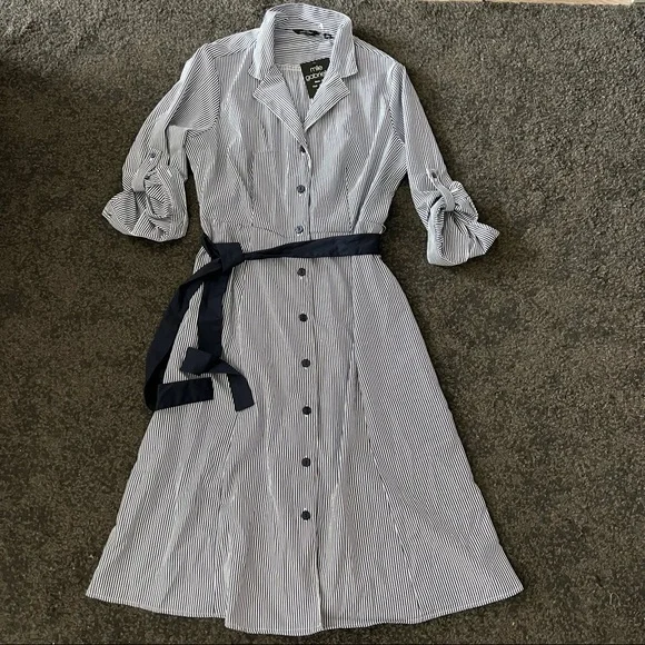 mlle gabrielle striped waist tie midi dress - Picture 1 of 4